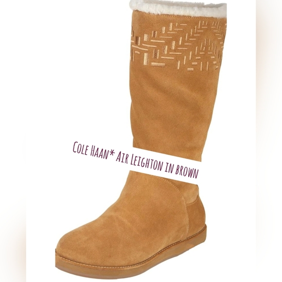 COLE HAAN* waterproof brown suede shearling tall winter boots size 7 rubber sole - Picture 1 of 17